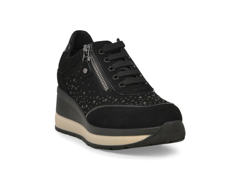 Melluso Comfort Black Suede Shoe with High Wedge and Zip